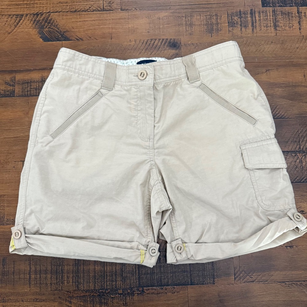 Lands'‎ End Womens Sz 6P Khaki Tan Cargo Shorts Roll Tab Comfort Waist
